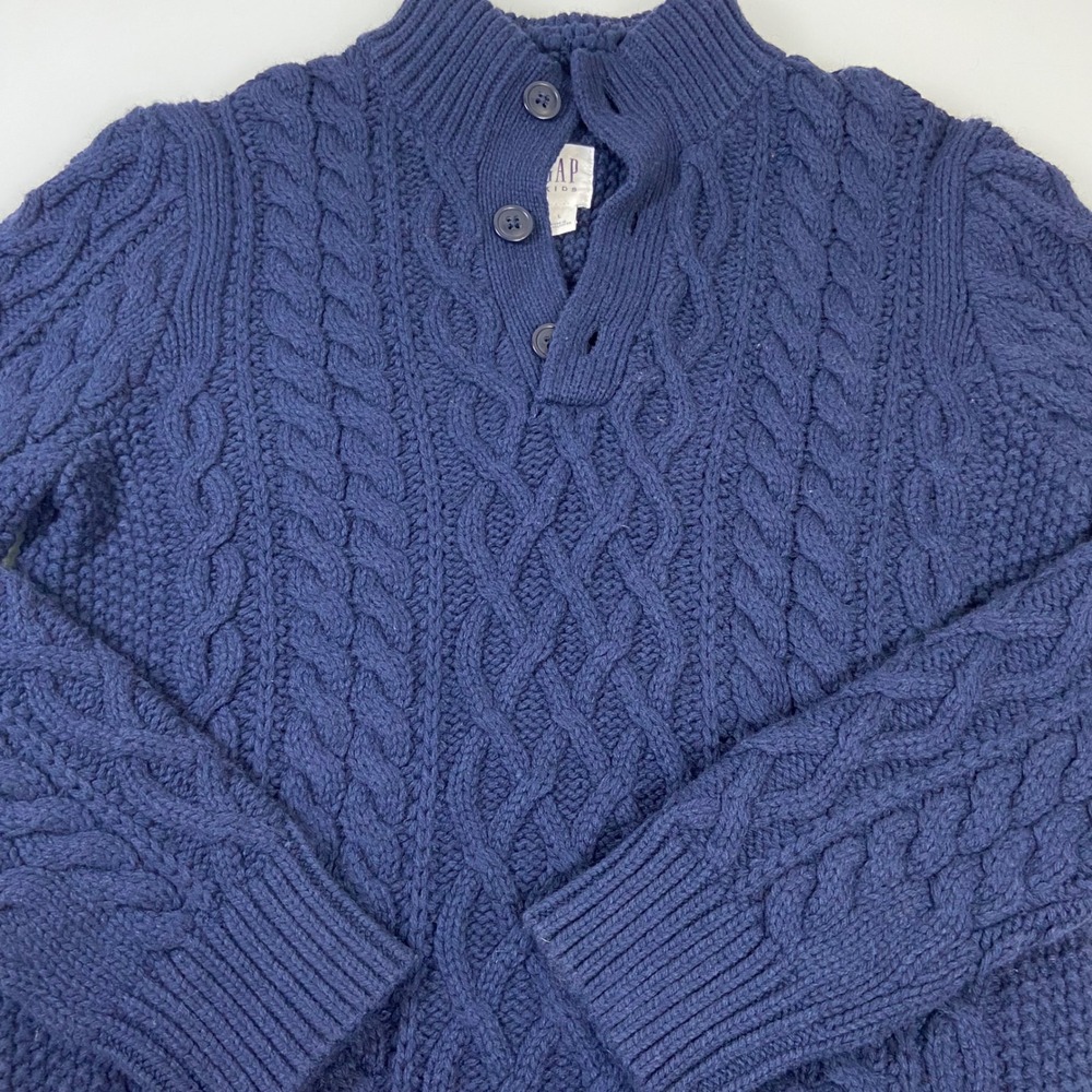Gap Kids Boys Size‎ Large Blue Cable Knit Button Mock Neck Sweater